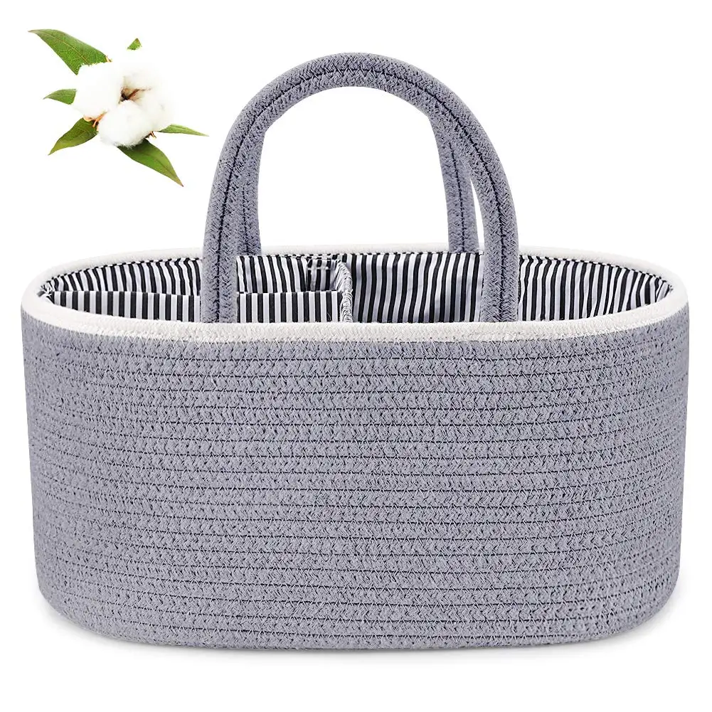 Nursery Baby Diaper Caddy Organizer Bin Cotton Rope Tote Basket for Changing Table Car Girls Pattern with Logo Storage Caddies