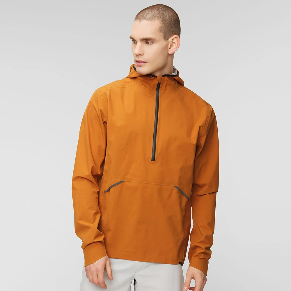 New Design Orange Waterproof Half-Zip Short Front Fastening Straight Hem Slouchy Men Hood Custom Windbreaker