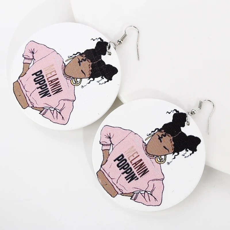 Wholesale Vintage Painted Statement Round African Ethnic Fashion Jewelry Drop Earrings Africa Wooden for Women Wood Jewelry Mix