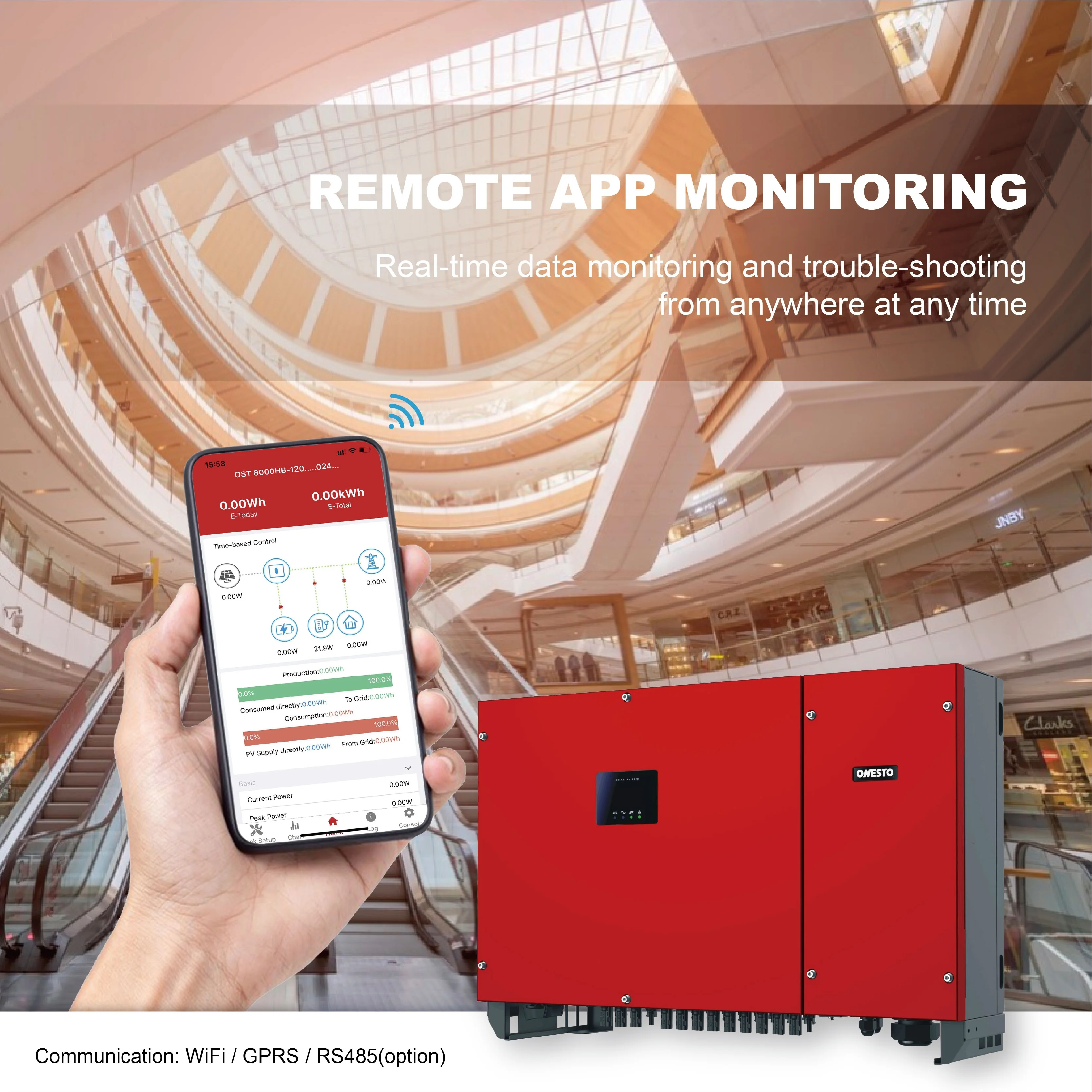 Onesto Industrial solar inverter 50kw 60kw on grid inverter 3 phase quad MPPT PV grid tie inverter
