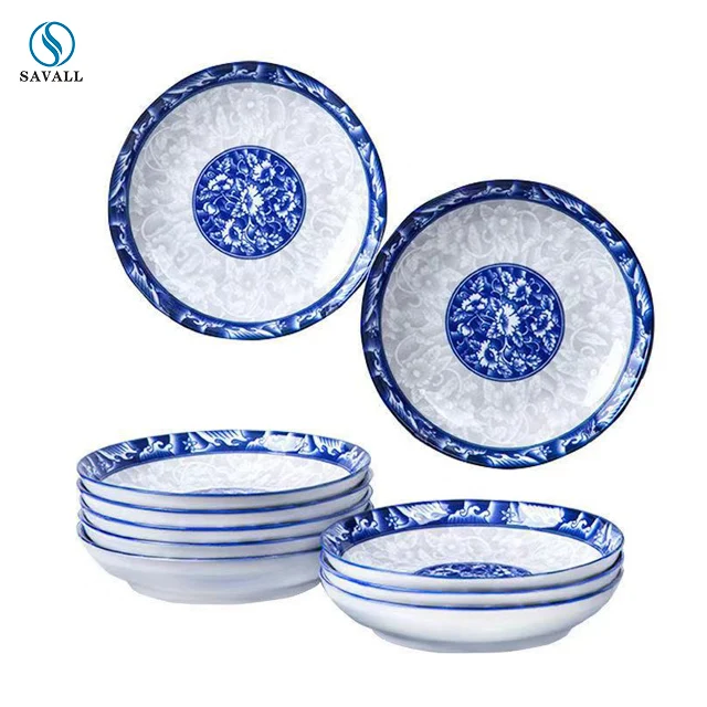 Savall HoReCa blue white ceramic round plate ODM  tableware porcelain dinner dish dinner set for hotel restaurant