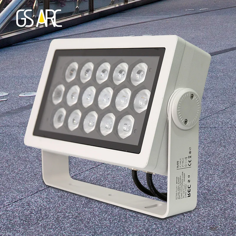 
GSARC LED flood light IP66 IK08 outdoor building light die-cast multi chip rgbw adjustable 2700-6500K wall washer 