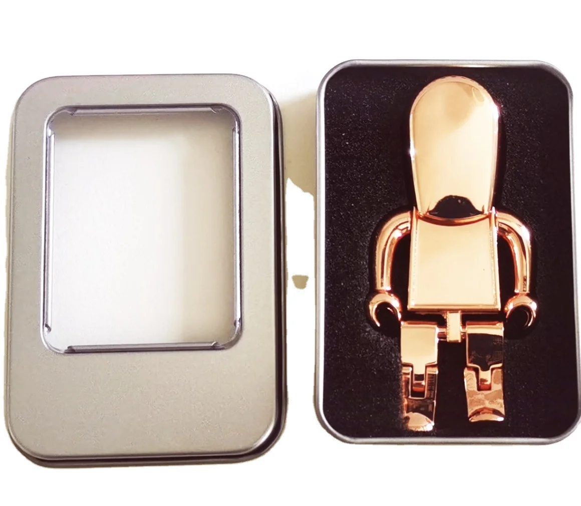 Gift Tin Box Packed Rosy Gold People USB Drive USB Stick 4gb 8gb 16gb 32gb 64gb, Robot pen drive, robot USB key