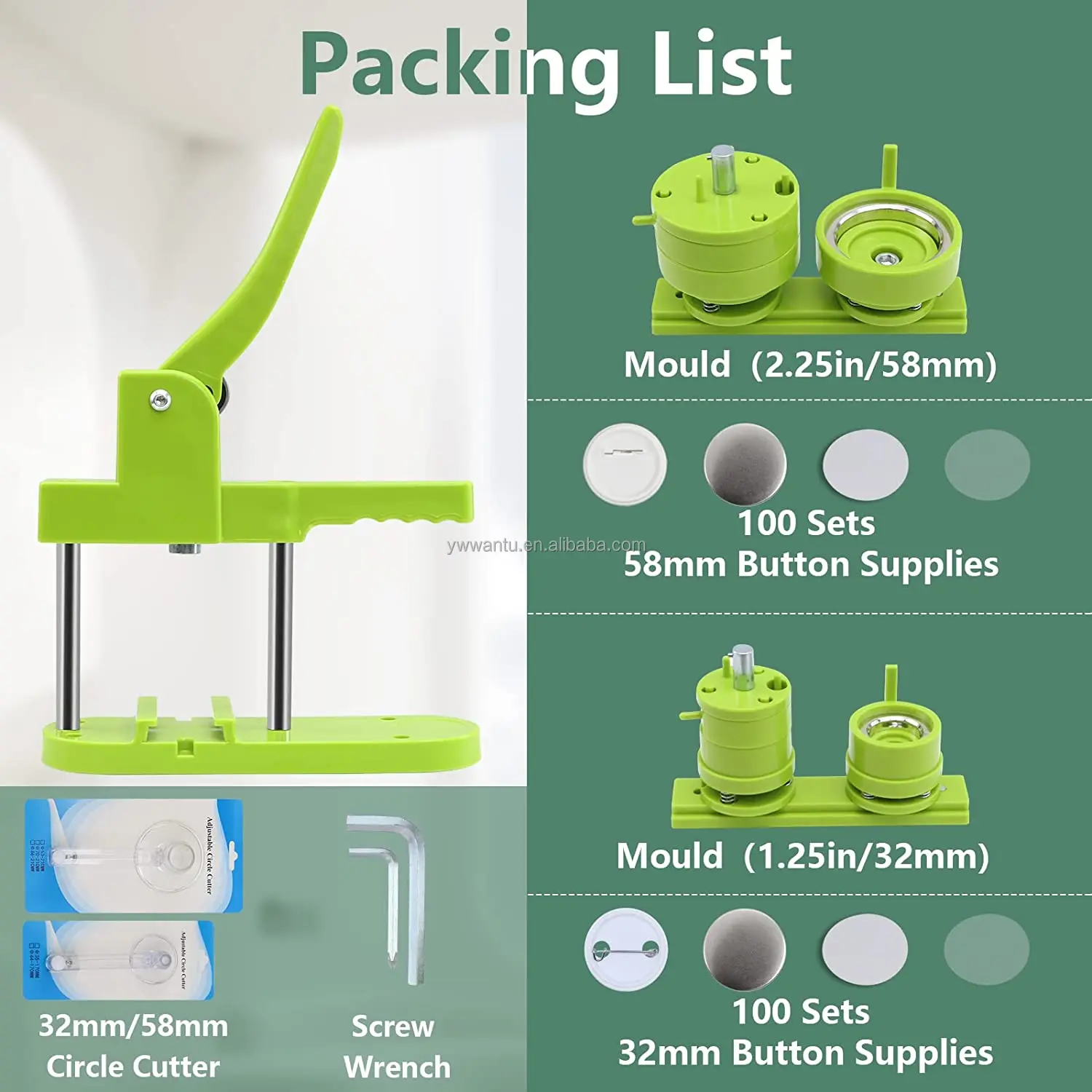 Button Maker Machine Multiple Sizes, Pin Maker Machine 1.25 inch+2.25 inch, Interchangeable Molds Badge Button Press Machine