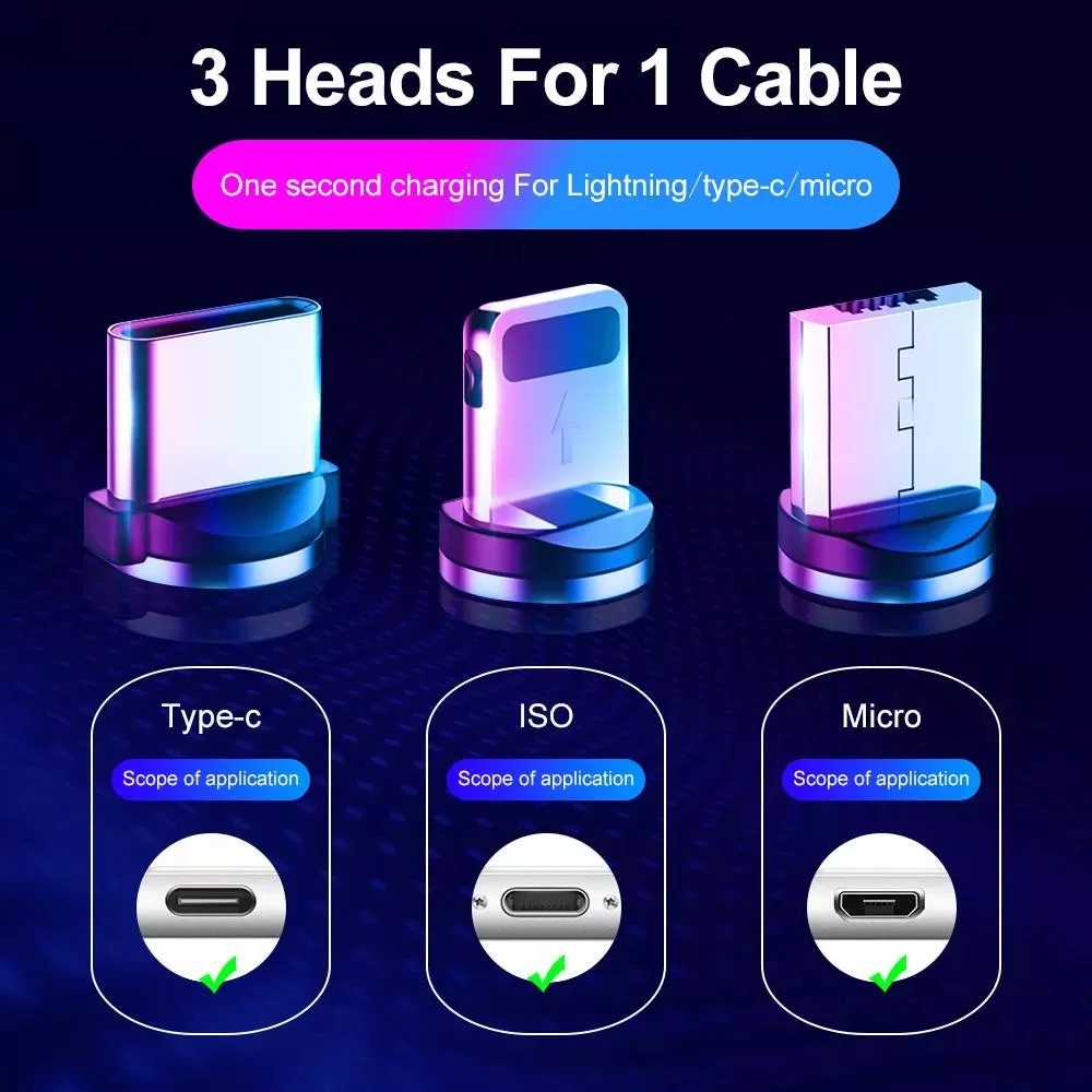  Бесплатная доставка oem 3 в 1 быстрая зарядка Магнитный usb кабель led Плетеный мобильный телефон зарядное устройство micro type