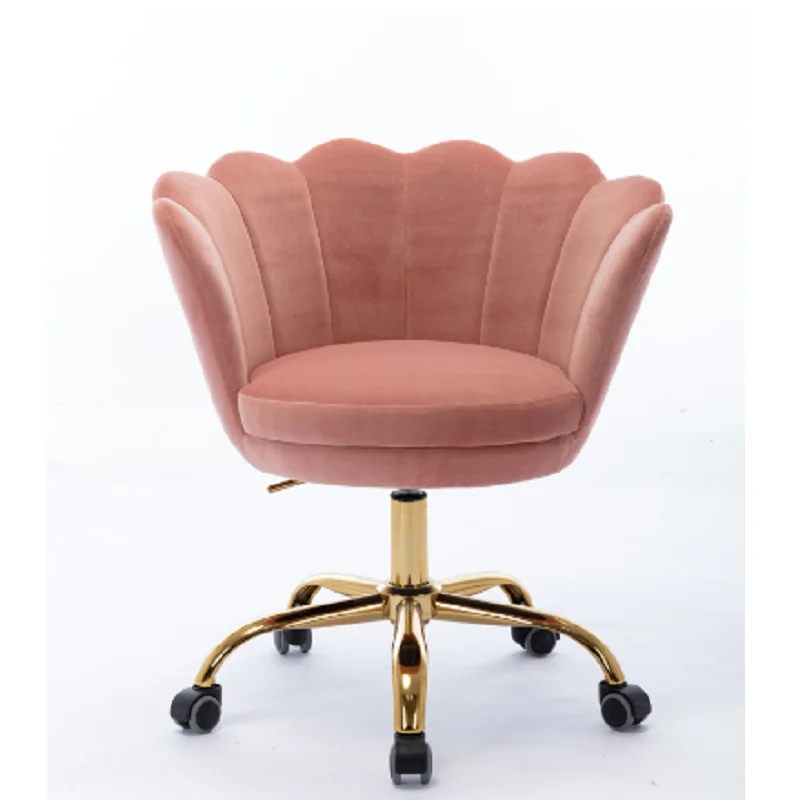 Factory Direct Velvet Swivel Girl Pink Home Office Task Chair With Golden Wheels Popular Makeup Chair