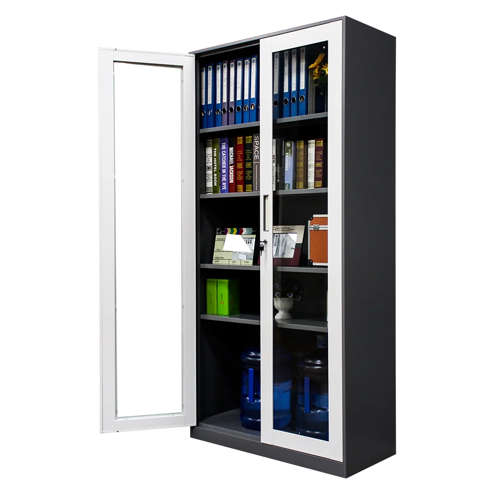 Factory price Steel Office Furniture Glass Swing Doors Filing cupboard Metal Storage Cabinets with Sheet
