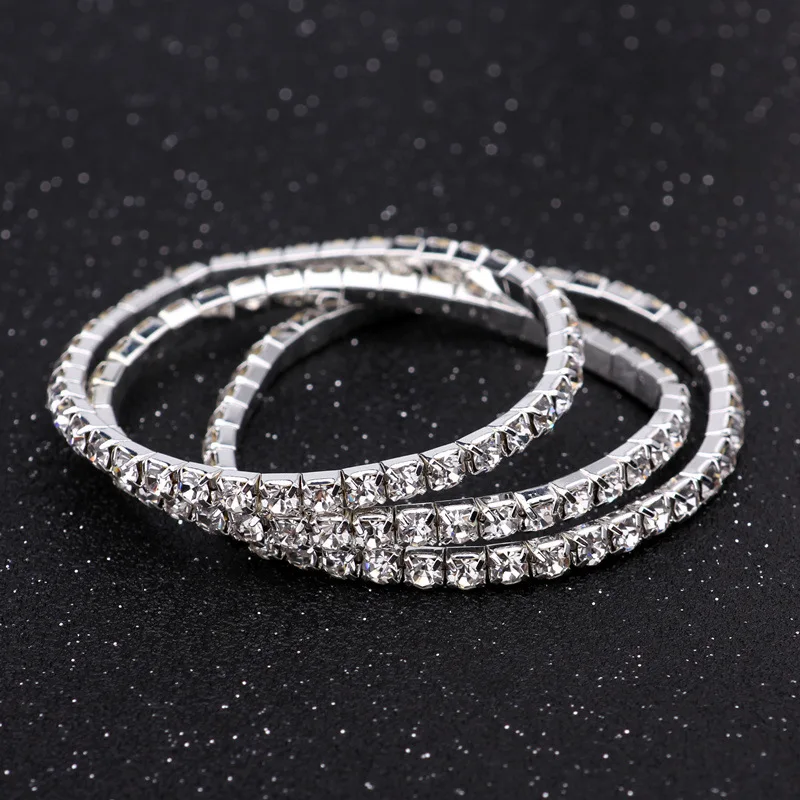 Посеребренные геометрический Кристалл Rhinestone Упругие Металлические кубического циркония алмазов браслеты с брелоками для женщин