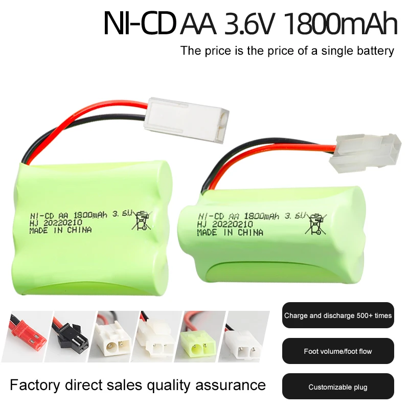 Factory nickel cadimum Nicd AA 1800mAh remote control toys baby toy car nicd 3.6v rechargeable battery