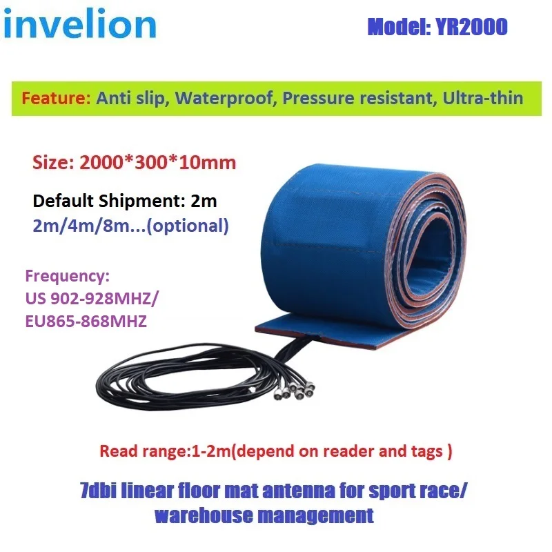 High Gain 7dbi Linear Mat Floor Antenna Waterproof UHF RFID Reader Bibtag Ankle Tag for Sport Timing System Long Range 1-2m 2w