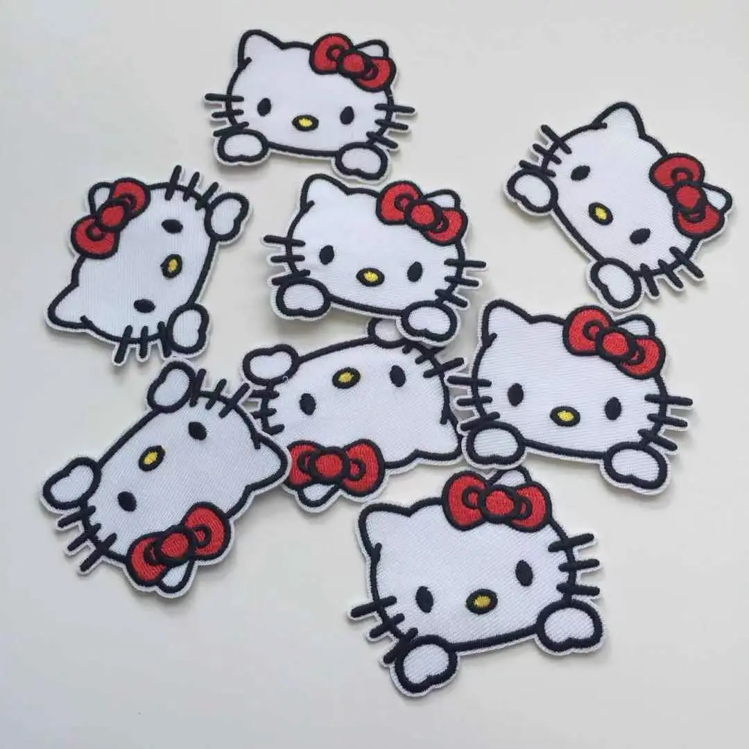  Лидер продаж дешевая вышитая нашивка с головой кошки Hello Kitty термоклейкая для