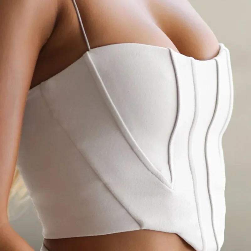 2022 Trendy Women Cropped Tops Strapless Ladies Tank Top White Vest Sexy Corset Top