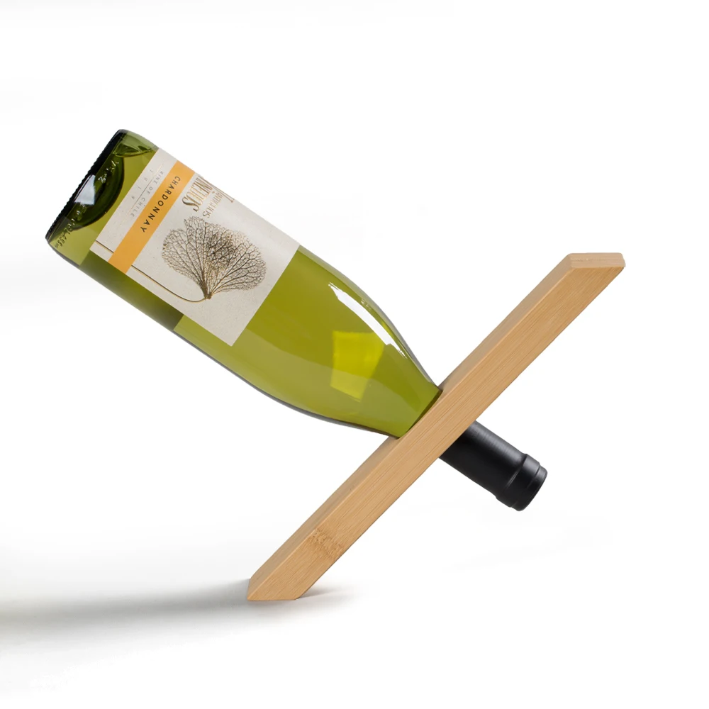 Sample Available Wholesale Craft Bamboo Wooden Table Countertop Single Wine Bottle Stand Rack Wine Bottle Holder