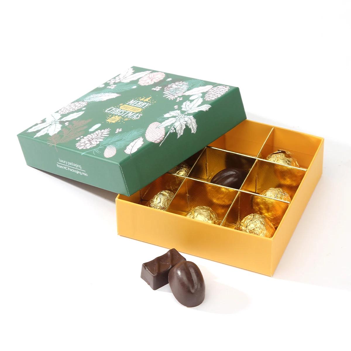 Customized Chocolate Donuts Cookie rectangle green food gift boxes for Gold paper lined packaging