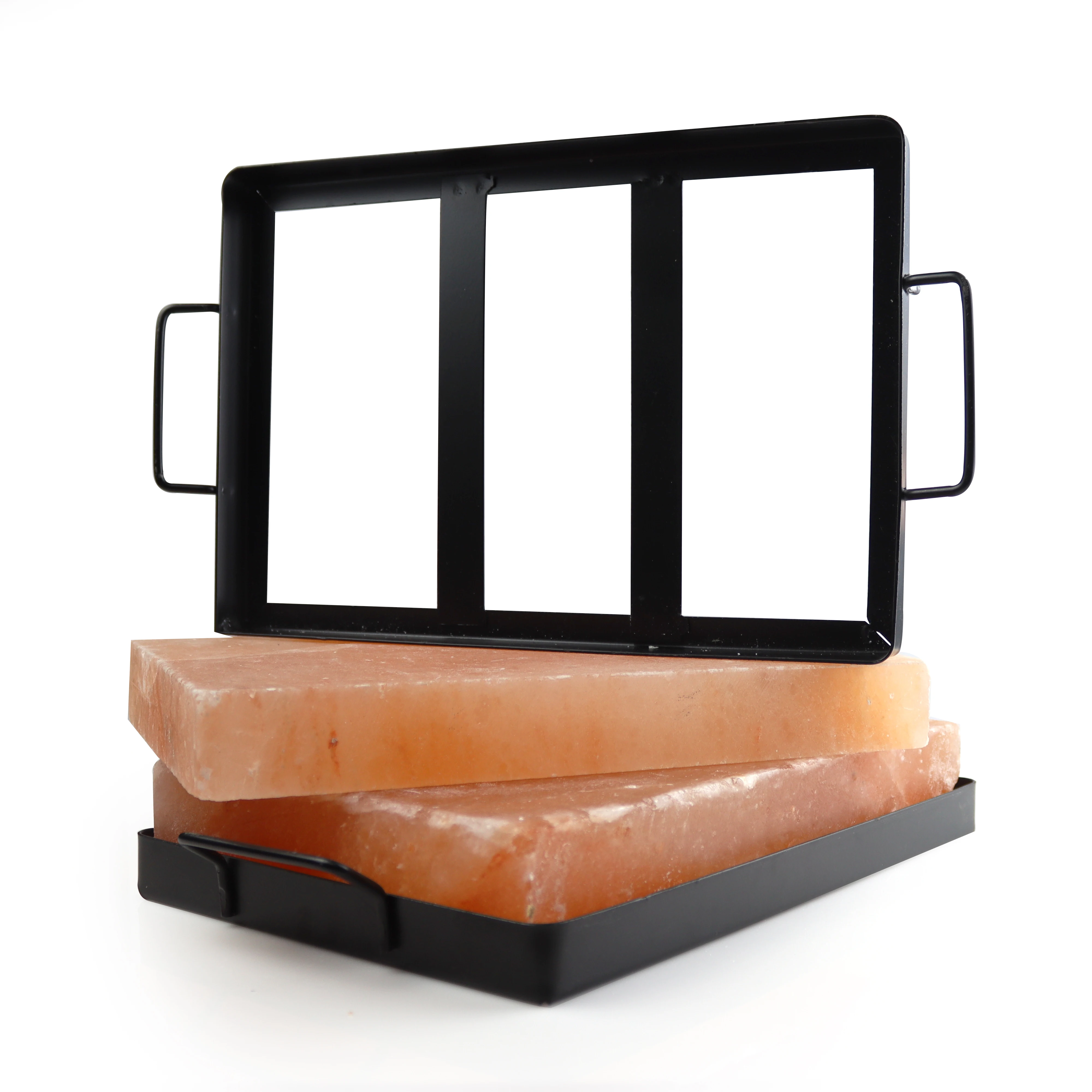 IndusClassic Himalayan Pink Salt Tiles Cooking Slabs Himalayan Salt with Metal Support