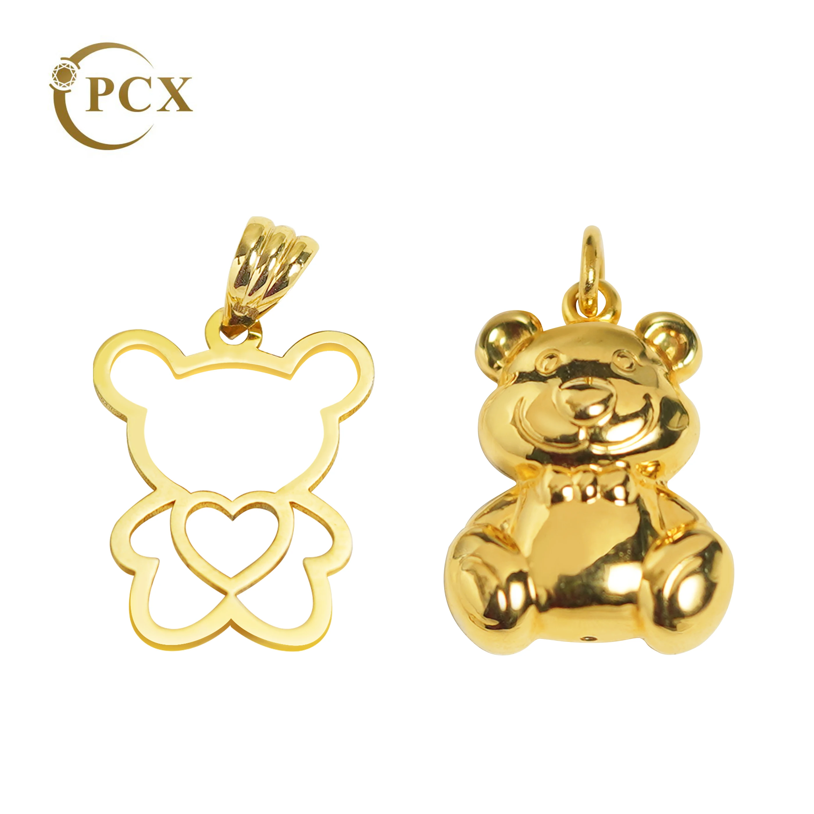 PCX Jewelry Cartoon Cute Luxury Design Teddy Bear 18K Real Gold Necklaces Pendant For Jewelry Girl Lady Gift