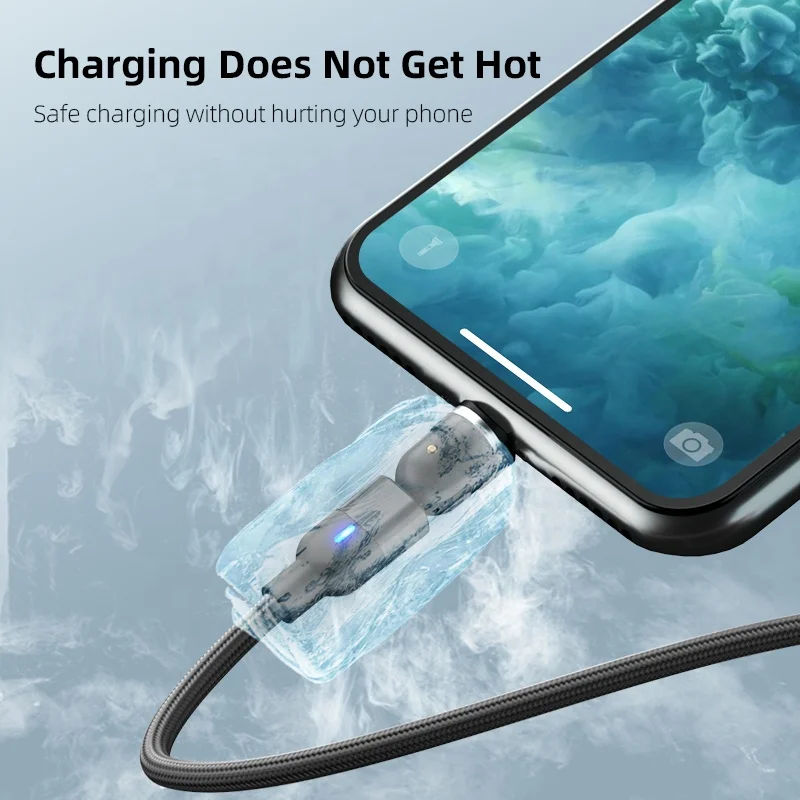 540 degree rotating magnetic charger 3 in 1 fast charging cable L shape & straight 3A USB data Cable For Android Type C i-phone