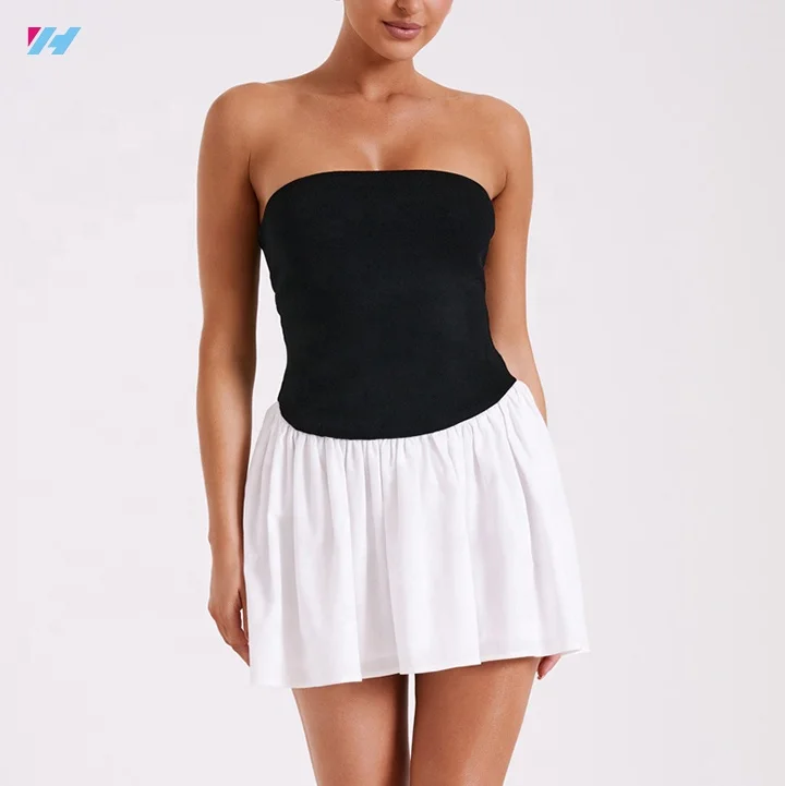 Пользовательские корсет без бретелек трапециевидные платья Мини белое плиссированное платье для женщин
