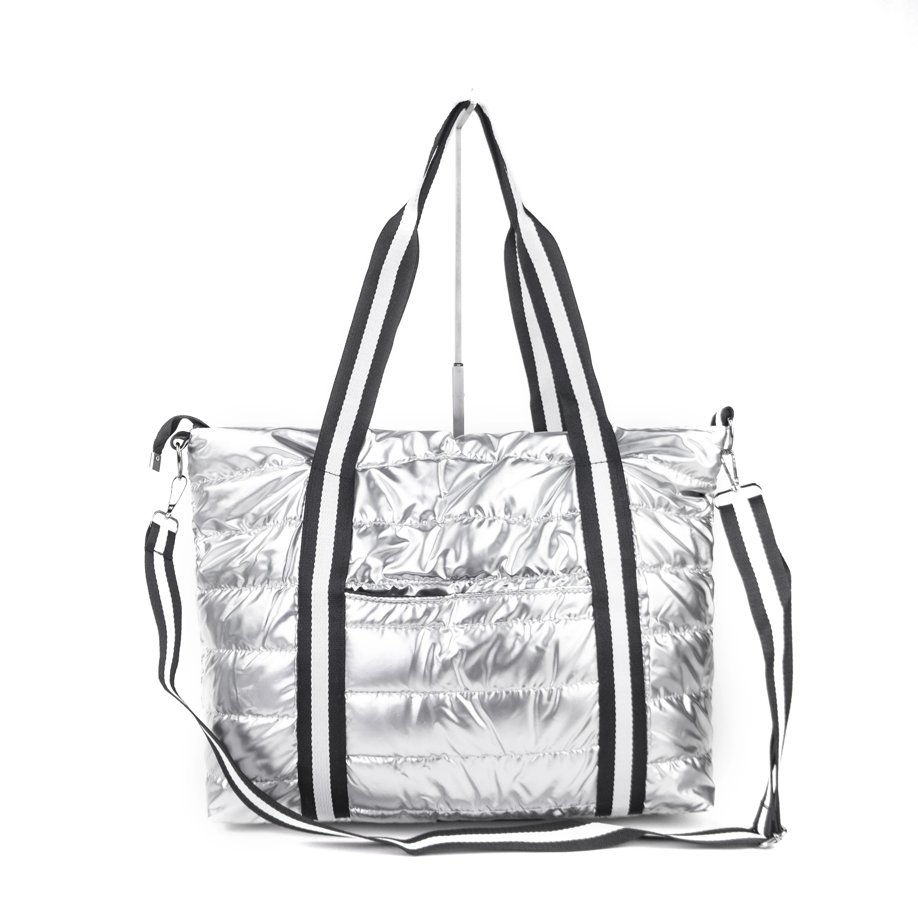 Wholesale Fashion Metallic Nylon Fabric Winter Ladies Handbags 2023 Women Female Quilted Puffer Luxury Tote Bag