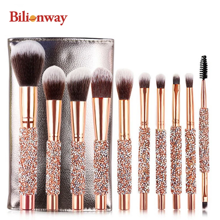Custom Logo Rose Gold Luxury Rhinestone Makeup Brush Set Vegan Bling Eye Shadow Make up Brushes