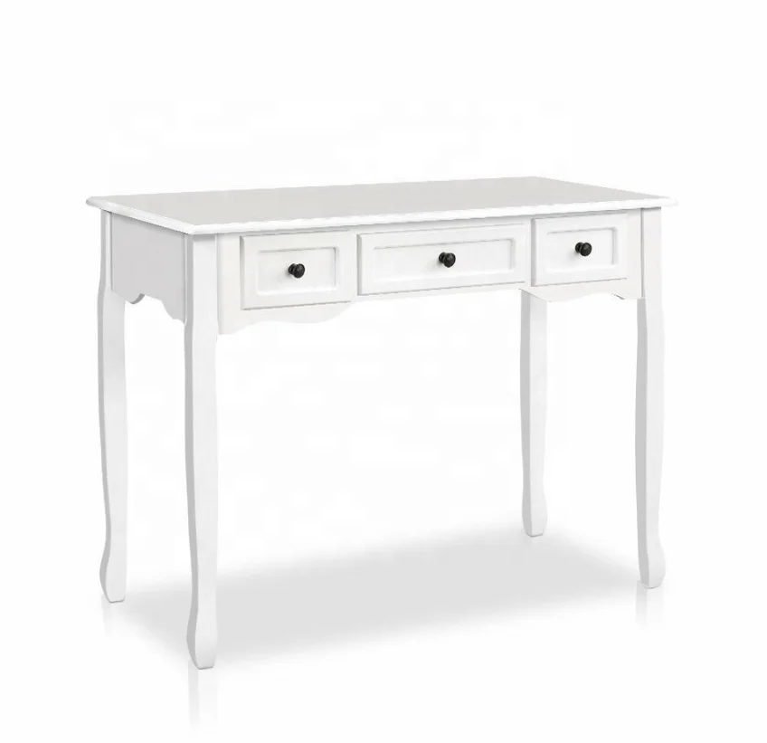 Hallway Furniture White Finish Wood European Console Entry Table with 3 Drawers