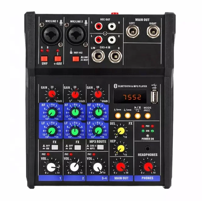 Аудио микшерный пульт с микрофоном/портативный мини 4 канала миксер dj контроллер/4 консоли Смеситель звуковая