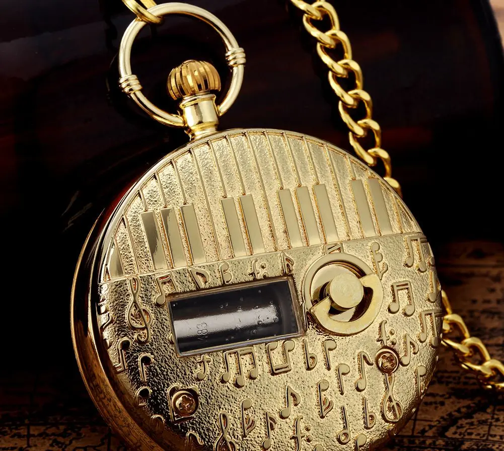 Musical Time Machine Quartz Watch Vintage Hand Crank Playing Music Pocket Watches