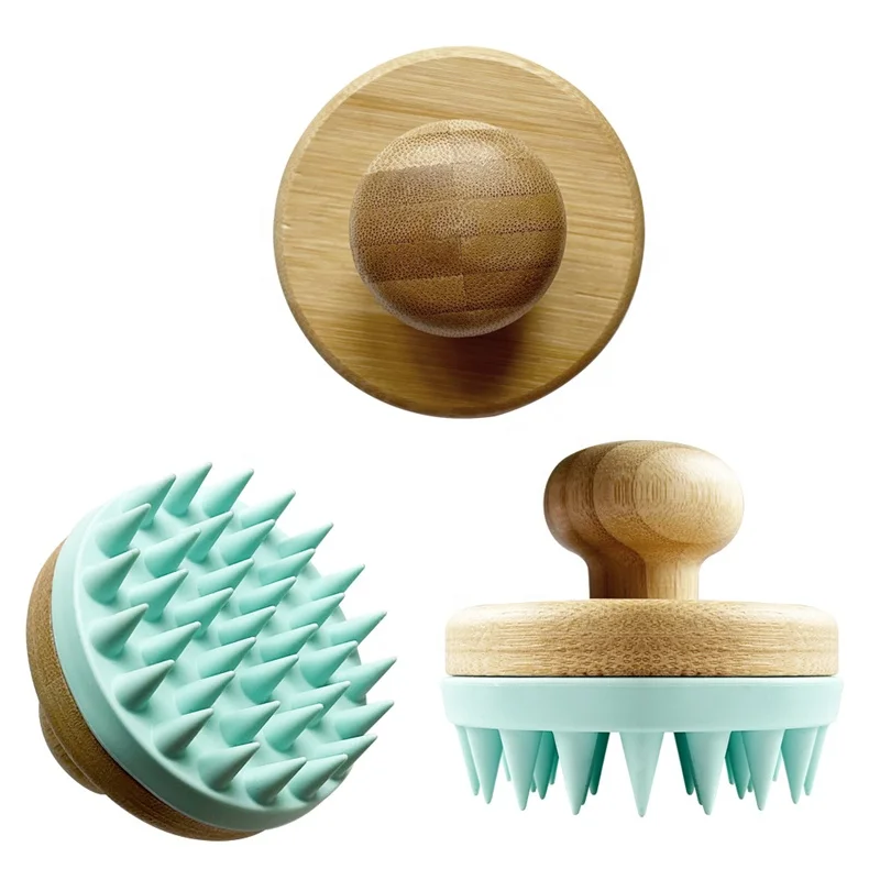 Custom Natural Wooden Bath Shower Shampoo Hair Scalp Massager Body Scrubbers Women Pets Bamboo Silicone Cleaning Hair Brush