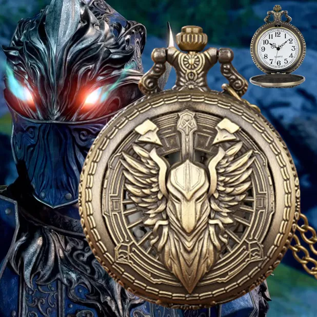 Exclusive Paladin Fighter Design Vintage Steampunk Gadget Men Quartz Pocket Watch With Necklace Chain For Boyfriend Gift