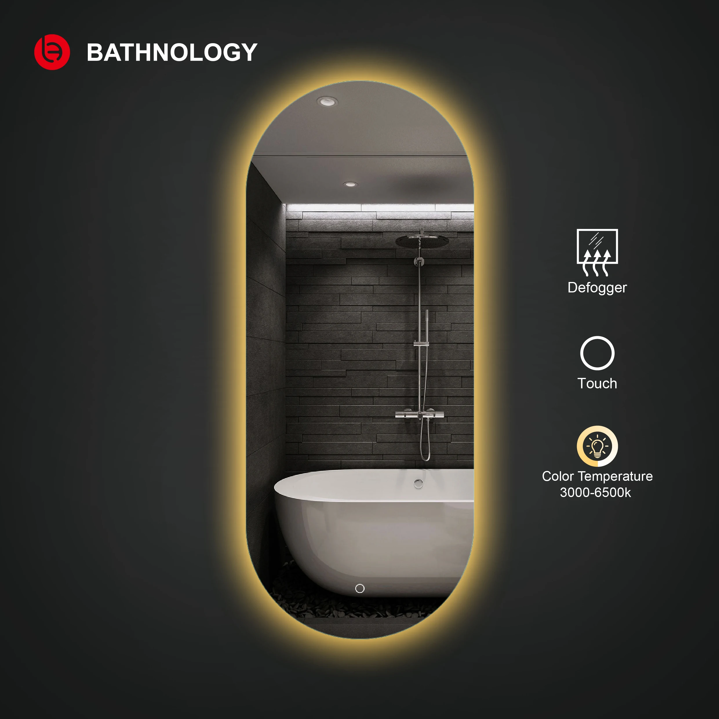 Wall Mirror Modern Design Bathroom Mirror With Light Defogging Backlit Large Led Wall Mirror