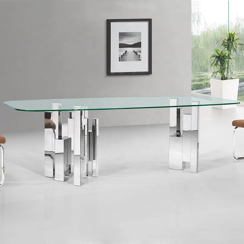 Scandinavian Luxury Modern Luxurious Glass Top Table a Manger Complet Dinnning Table Contemporary Mirror Glass Dining Table