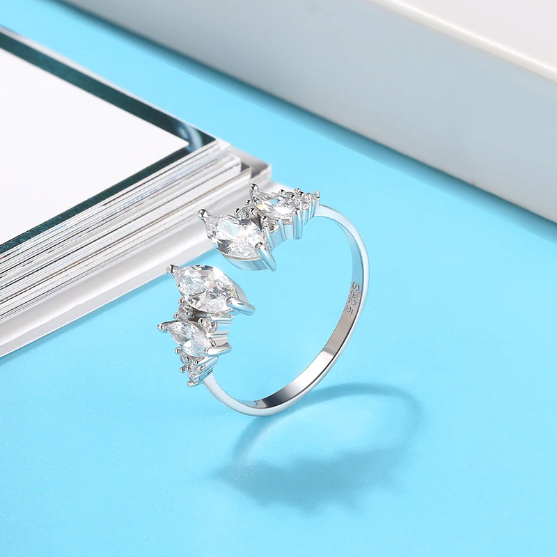 RINNTIN SR216 925 Sterling Silver Finger Rings Top Sellers Double Big Oval Zircon Exaggerated Nail Champagne Symbol Complex Ring