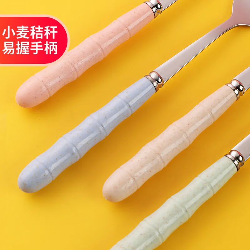 Portable tableware wheat straw stainless steel joint spoon Fork set including chopsticks travel set gift household Hotel