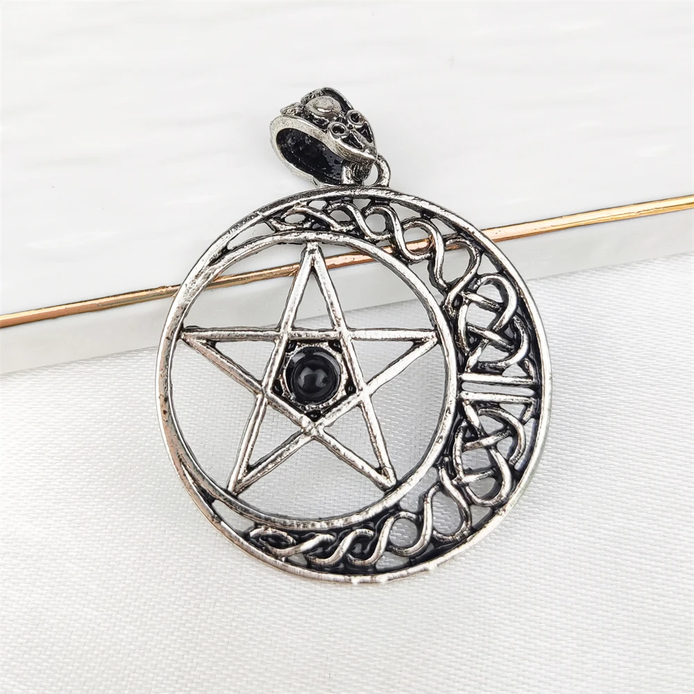 Manufacturer Retro Jewelry Antique Silver Moon Star Charms Amethyst Labradorite Tiger Eye Natural Stone Necklace Pendant for DIY