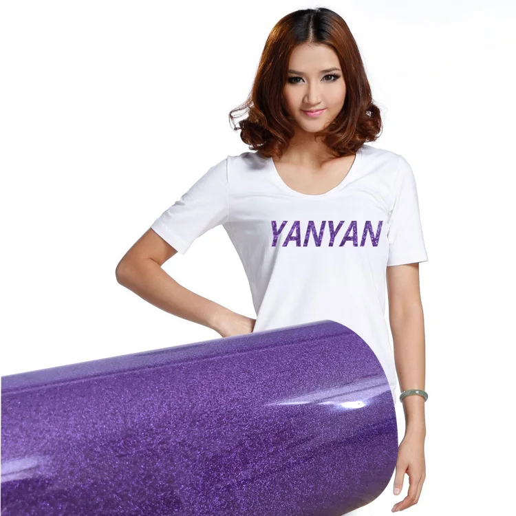 Customized purple color easyweed size flex Glitter heat transfer vinyl film roll for t-shirt fabric textile