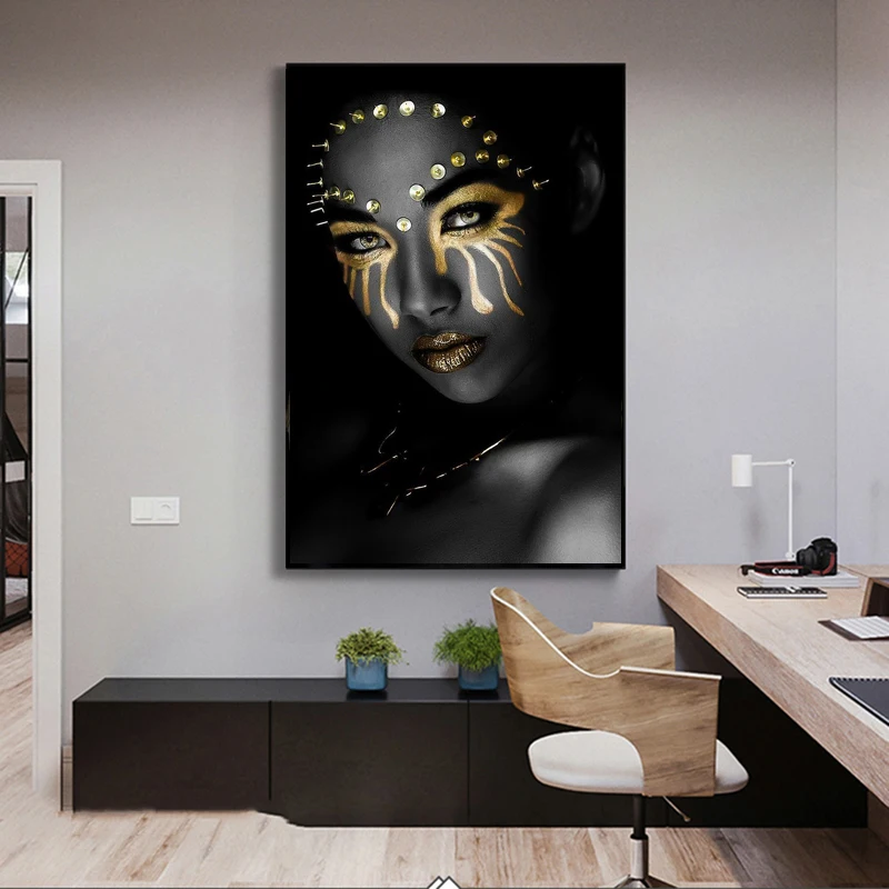 Африканская черная Золотая Обнаженная женщина Художественная Картина на холсте макияж девушка настенные художественные плакаты картина для гостиной домашний декор