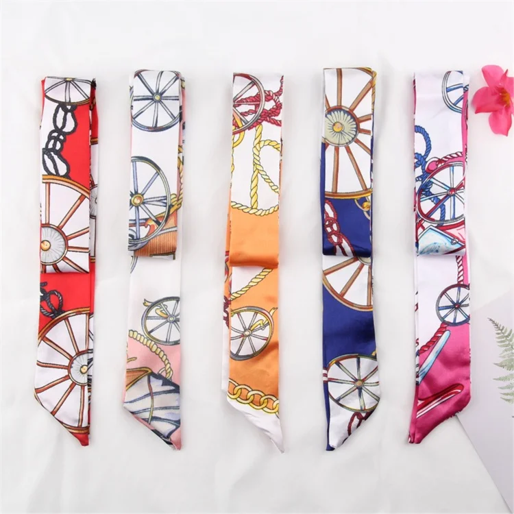 Van Gogh Chinese Style Lengthened Tie Bag Handle Scarves Twill Small Silk Ribbon Decorative Scarf Bag Belt Womens Scarf Belt