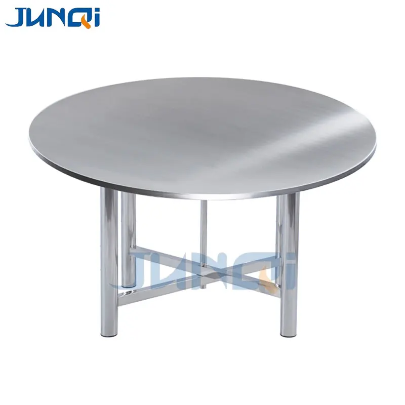 Silver outdoor event canteen half round foldable top stainless steel table