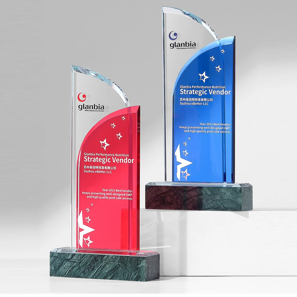 Wholesale Business Souvenir Crystal Glass Trophy Elegantly Designed Marble Medals and Plaques Trophy