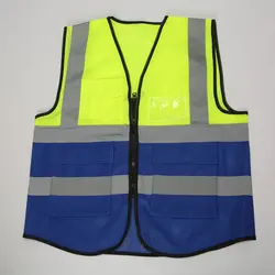 Construction Safety Site Multi Pocket V-Neck Green And Blue Reflective Vest Environmental Sanitation Work Reflective Clothes