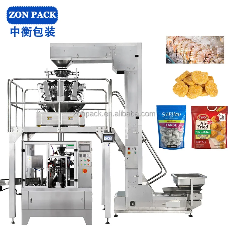 ZONPACK automatic multi head weigher frozen food packaging machine with fish shrimp weighing scales