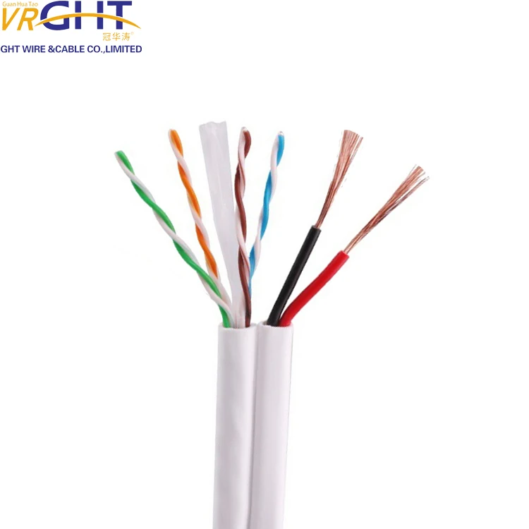 High speed CCA 23awg 2 pair Cat6 utp LAN cable with 2C copper power cable wire