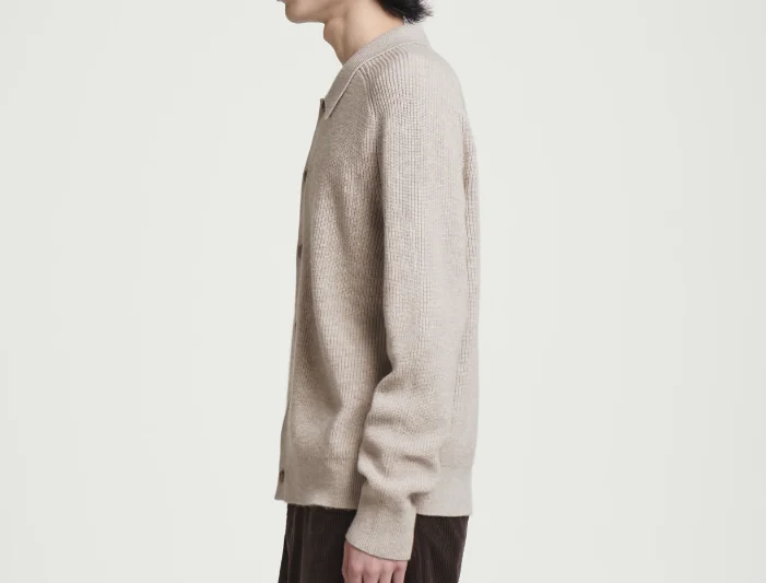 New Custom Man Turn-down Collar Long Sleeve High Quality Rim Hem knitted Sweater 2024 Autumn Vintage Knitted Cardigan For Man
