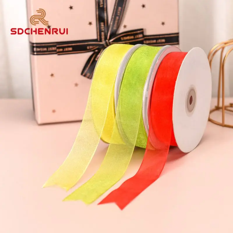 100 Yards Per Roll Accept Custom 196 Colors Organza Ribbon Roll Wedding Decoration Dress Bow  Organza Ribbons