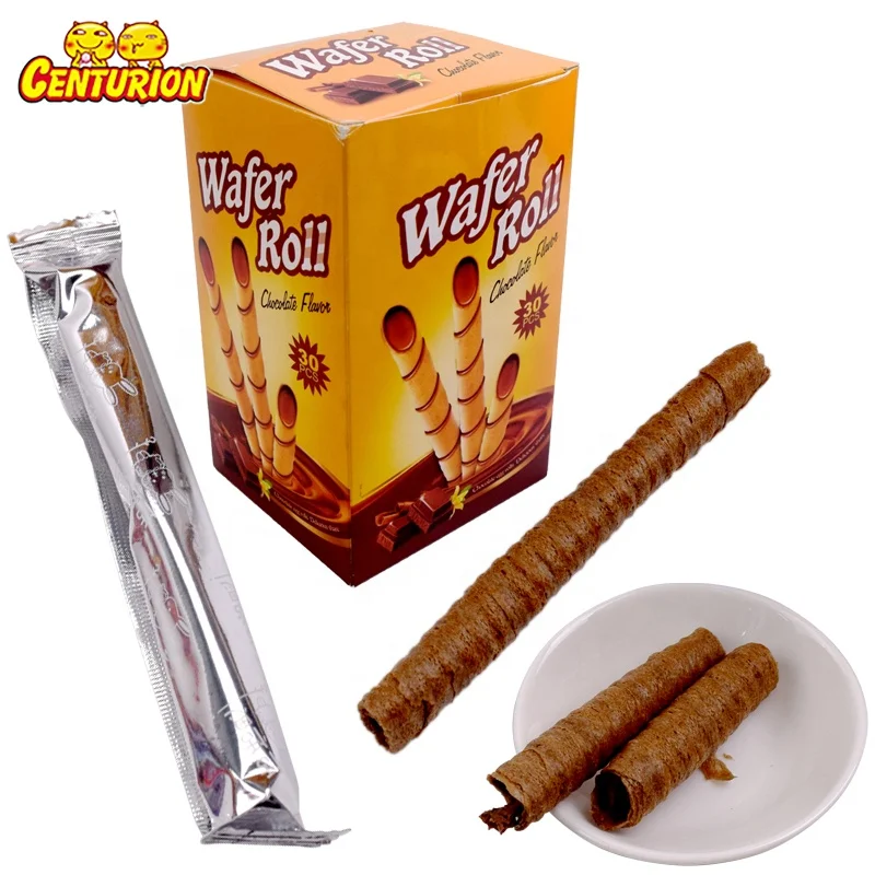Exotic snacks 9 grams box packing halal sweet chocolate coated sandwich biscuit wafer roll filling wafer