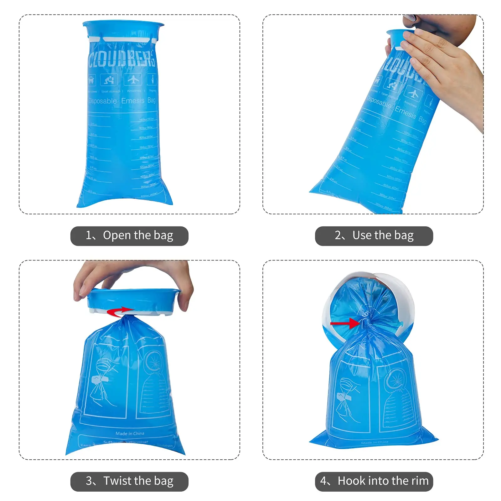 1000ml High Density Puke Bags Medical Vomit Bag Disposable Custom Emesis Bags For Sickness Pregnant Women Car Motion Travel