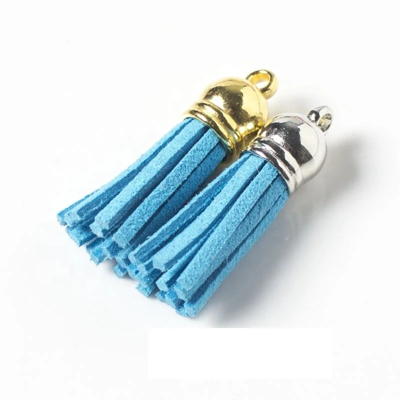 100pcs/lot 35mm 21 Stock Color High Quality Leather Suede Cord Tassels Silver Gold Plated Cap Jewelry Trims