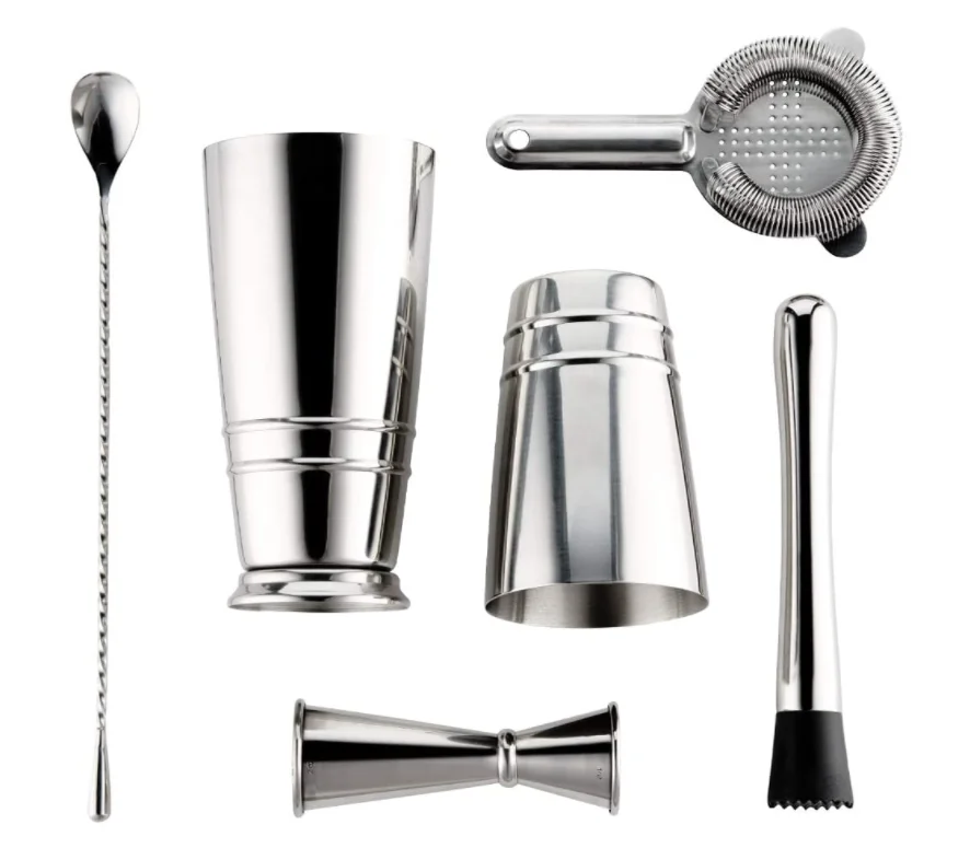 Stainless steel black plated boston cocktail shaker bar set  bartender kit