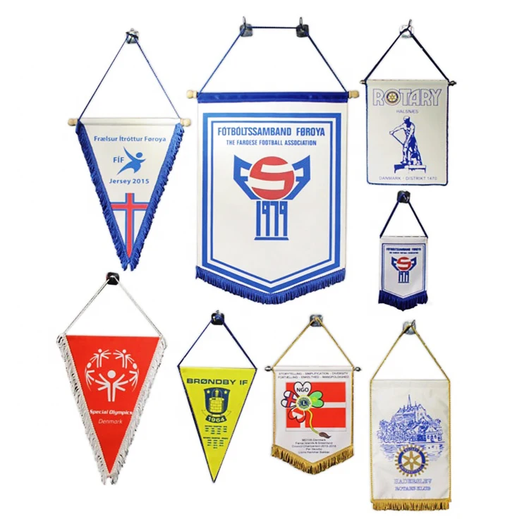 Custom advertising non-woven satin material club national football pennant exchange souvenir wall banner flags