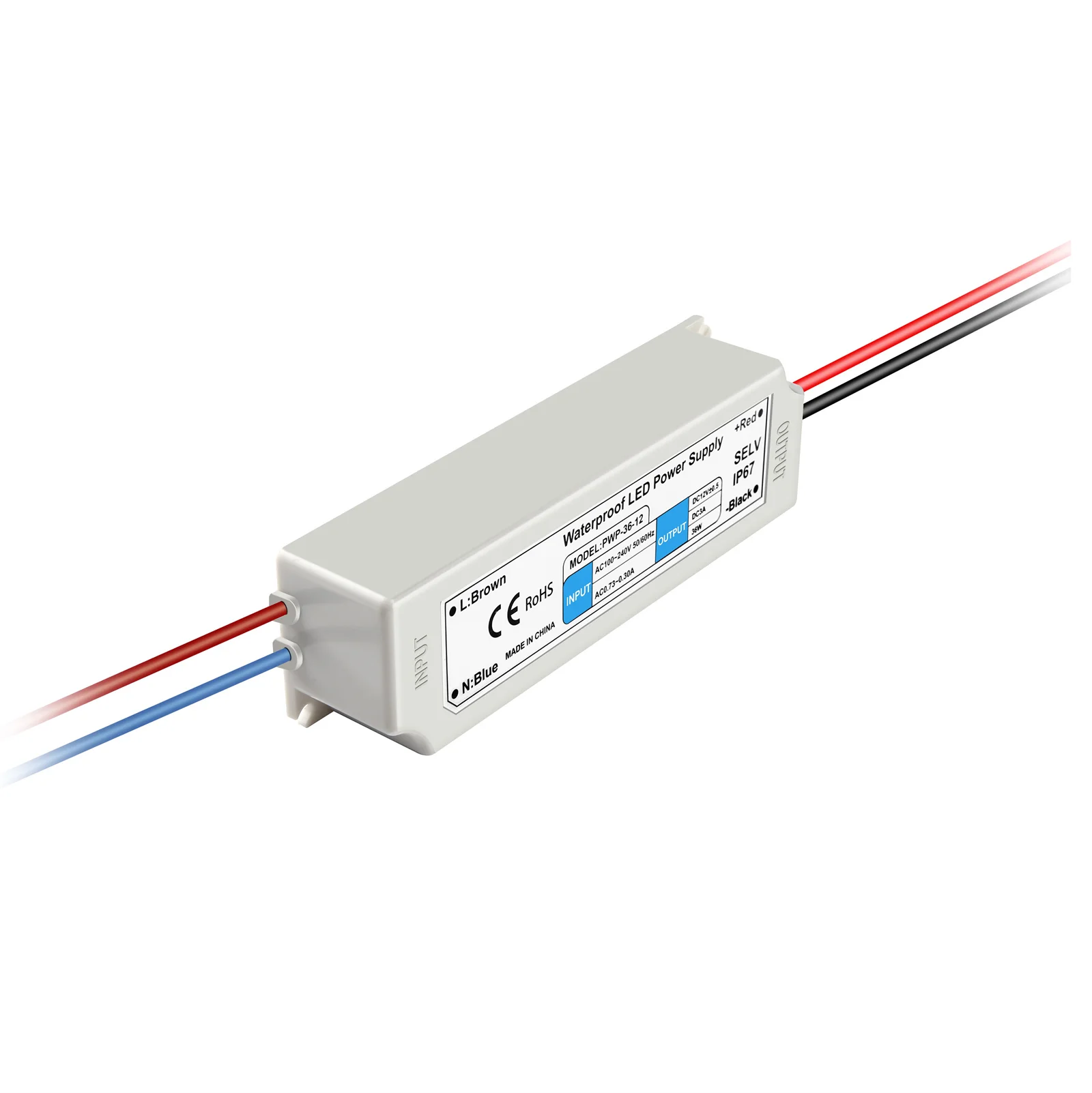 36W Plastic Case LED Power Supply 24VDC 1.5A Single Output IP67 Waterproof Led Driver